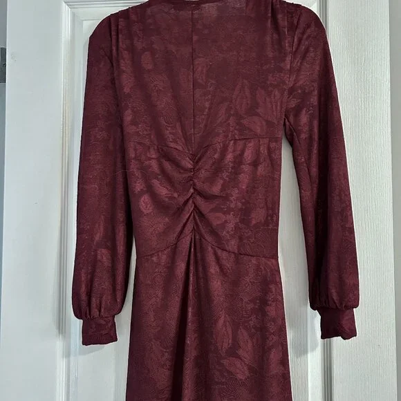 Zara Deep Burgundy Jacquard Midi Dress – Size S - Picture 6 of 6
